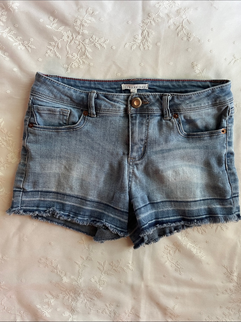 Girlโs Light Blue Denim Cutoff Jean Shorts Sz 14